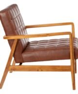 Sillón marrón madera teca-piel salón 68 x 78 x 82 cm